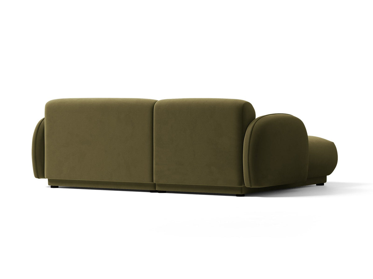 Bilbao Ecksofa links 3-Sitzer von Cosmopolitan Design in Light Beige-Casino Samtstoff, Holzrahmen, schwarze Kunststoffbeine, mit Récamiere.