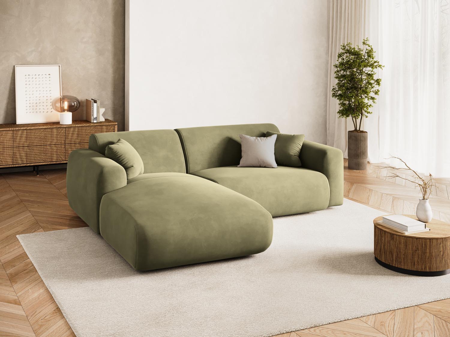 Nolio Velour Ecksofa links 4 Sitzer 170cm in Light Green präsentiert im Onlineshop von KAQTU Design AG. Ecksofa links ist von Cosmopolitan Design