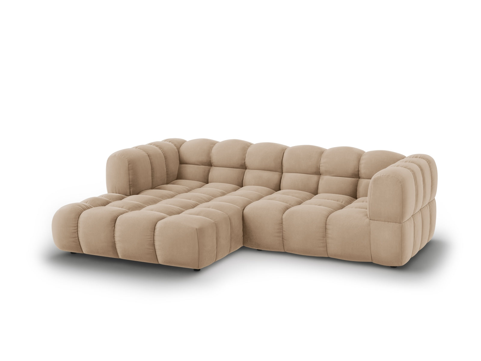 Elegantes Sky Velour Ecksofa links, 3-Sitzer, 162 cm, in Sand-Casino, ideal für stilvolle Wohnräume, von Cosmopolitan Design.