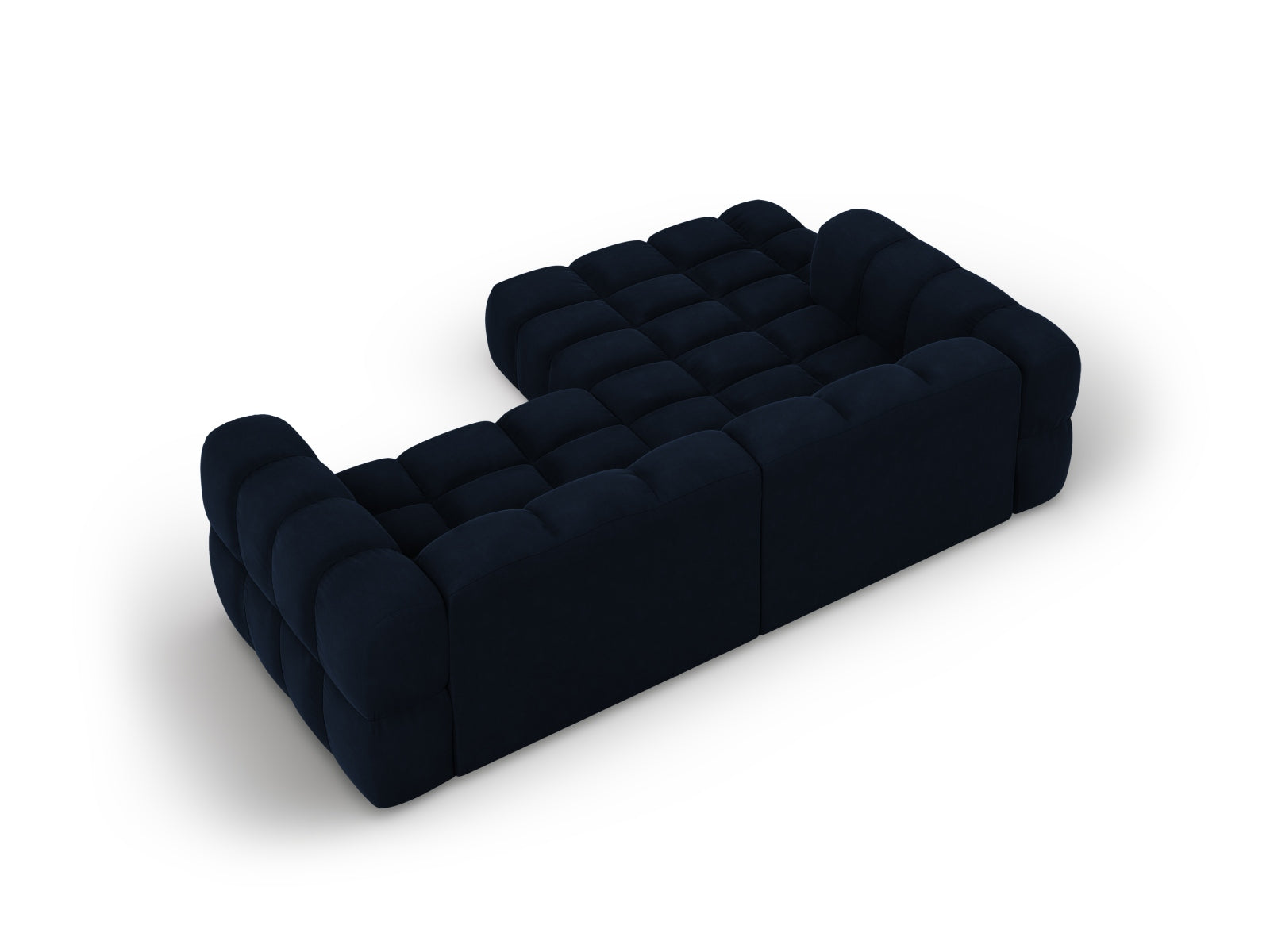 Elegantes, modulares 3-Sitzer Ecksofa in weichem Sky Velour, linksseitig, ideal für stilvolle Wohnräume von Cosmopolitan Design.