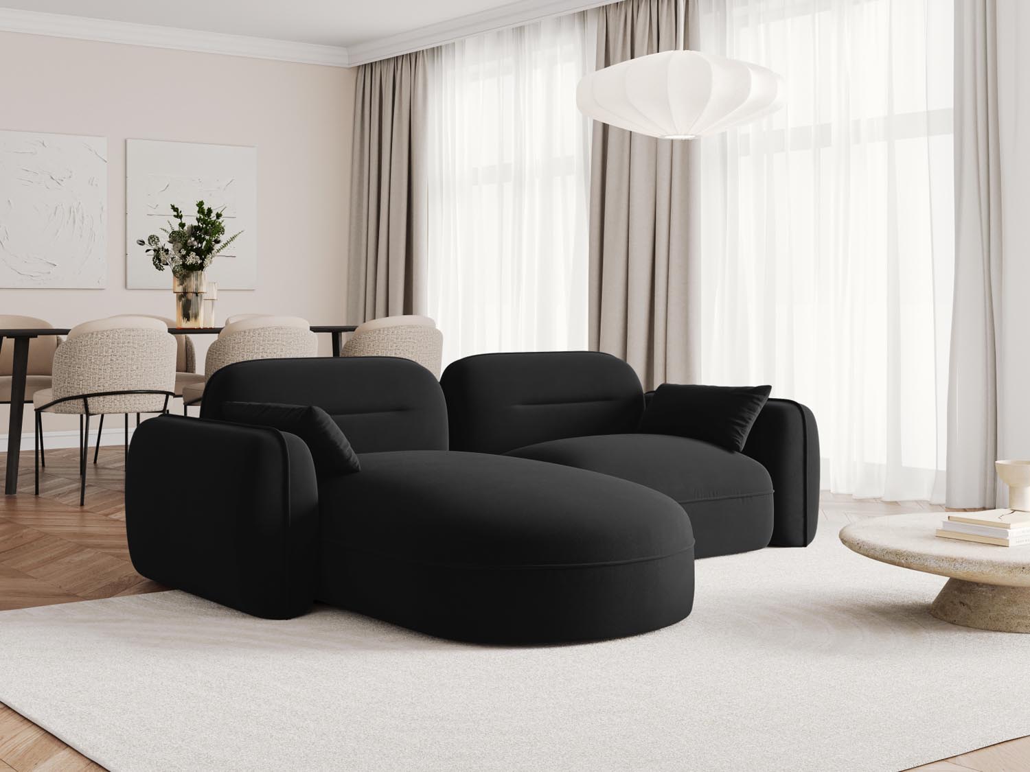 Sydney Velour Modular Ecksofa links 3 Sitzer in Black präsentiert im Onlineshop von KAQTU Design AG. Ecksofa links ist von Cosmopolitan Design