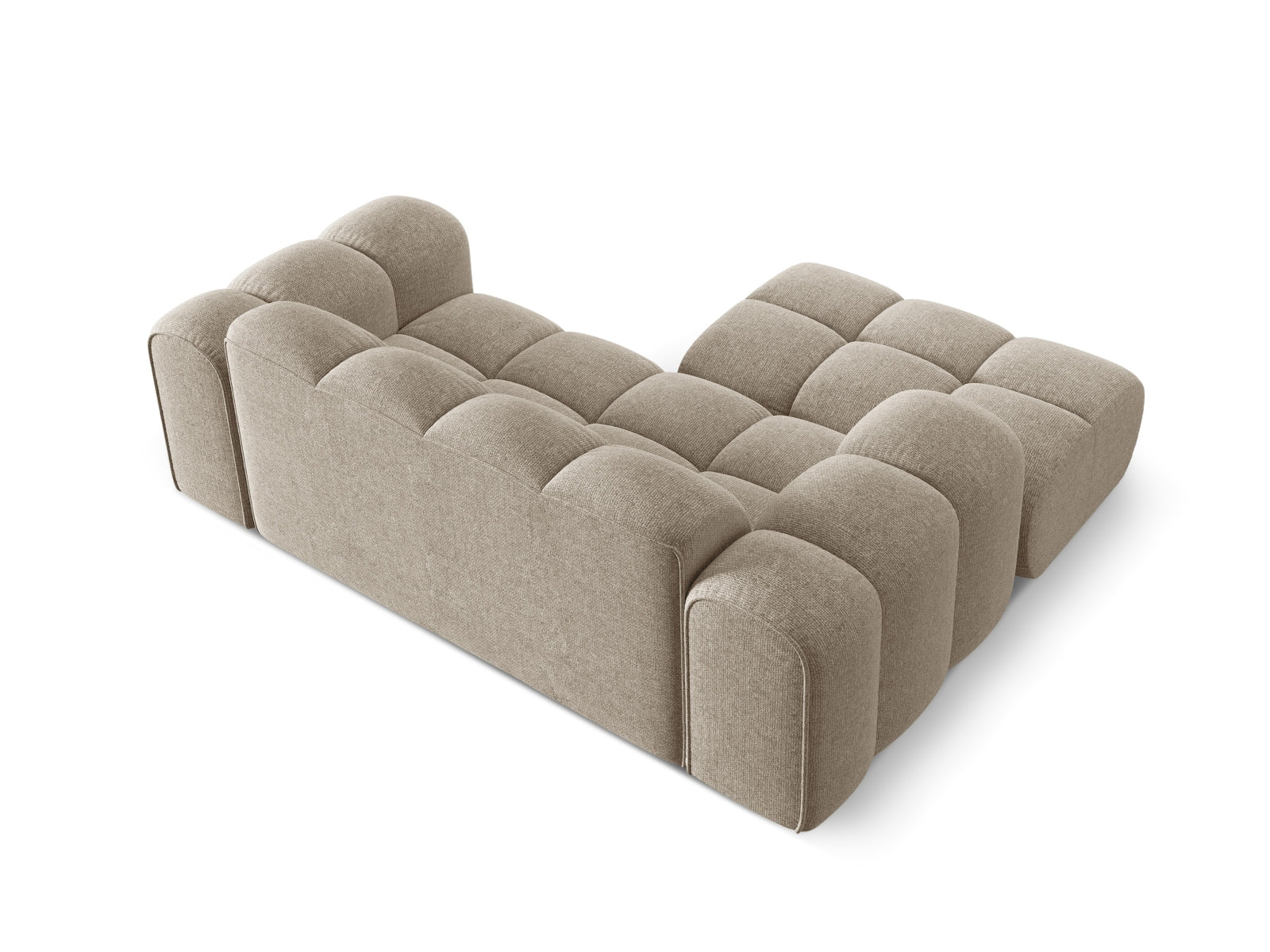 Elegantes 2-Sitzer Ecksofa Treno in dunkelbeige, perfekt für moderne Wohnzimmer und entspannte Stunden, erhältlich bei Cosmopolitan Design.