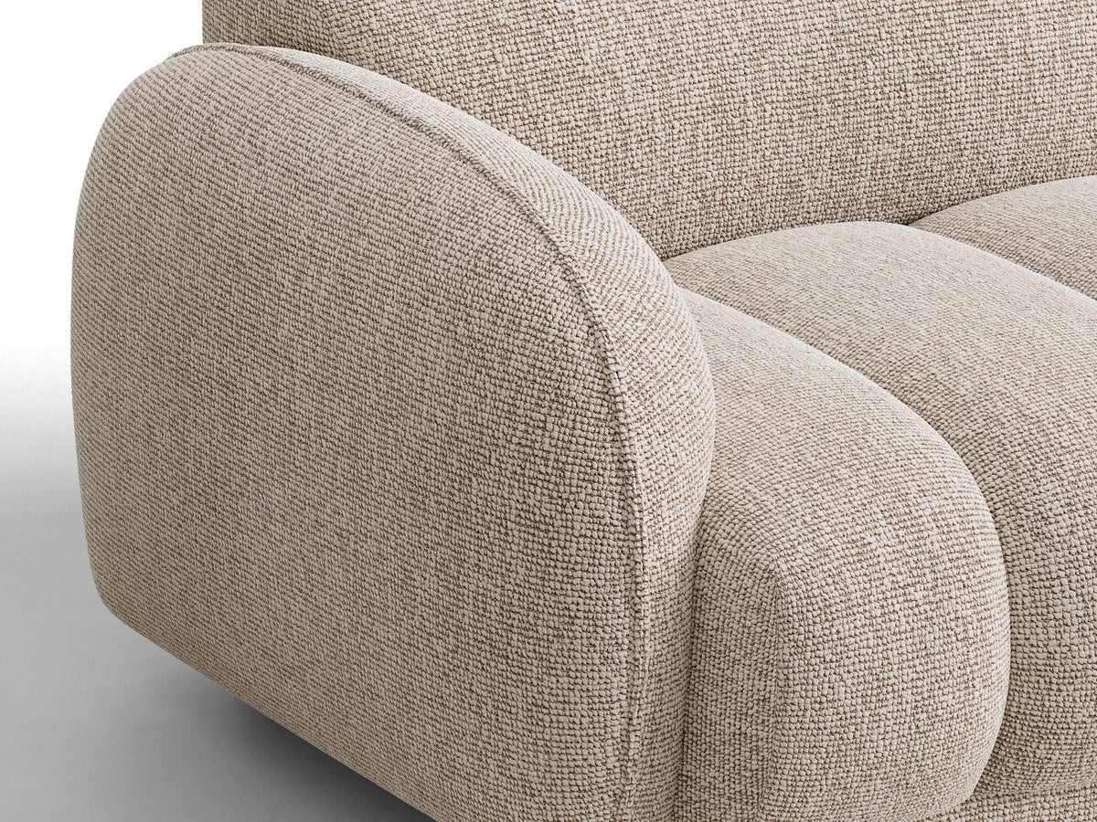 Beige-meliertes Boucle-Ecksofa links mit Récamiere, Massivholzrahmen und schwarzen Kunststoffbeinen, Cosmopolitan Design Bilbao Serie.