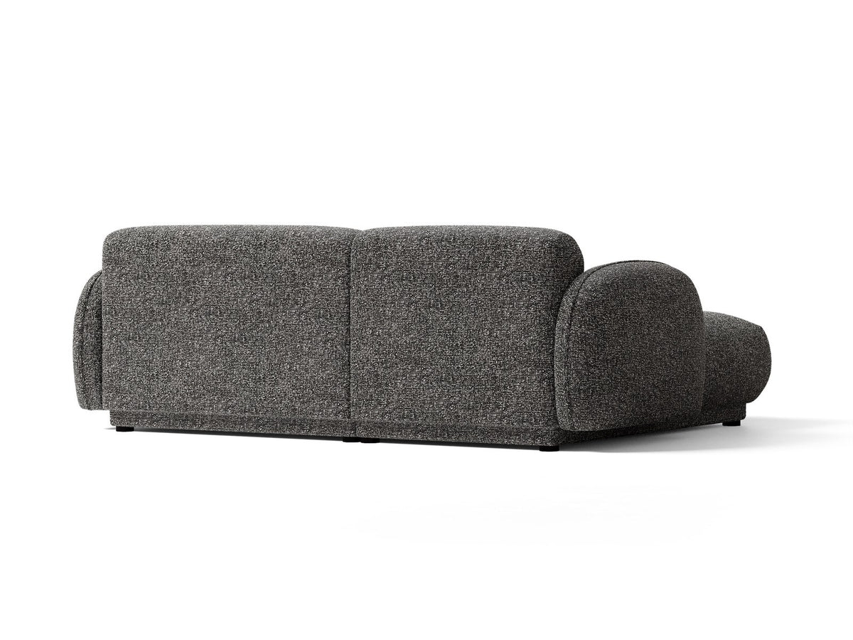 Beige-meliertes Boucle-Ecksofa links mit Récamiere, Massivholzrahmen und schwarzen Kunststoffbeinen, Cosmopolitan Design Bilbao Serie.