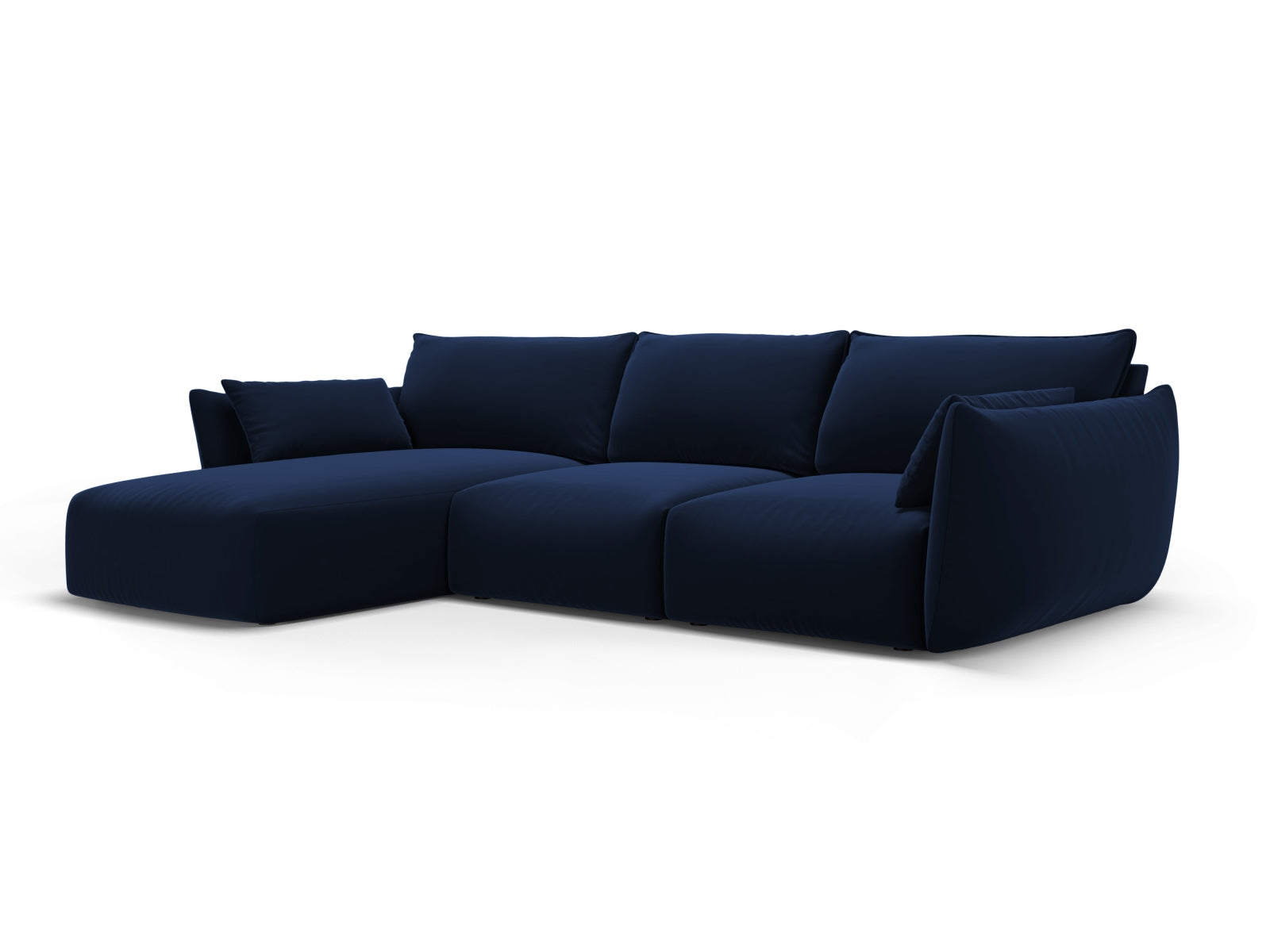 Elegantes 5-Sitzer Ecksofa links Matera in Royal Blue, stilvoll und modern, ideal für jedes Wohnzimmer, von Cosmopolitan Design.