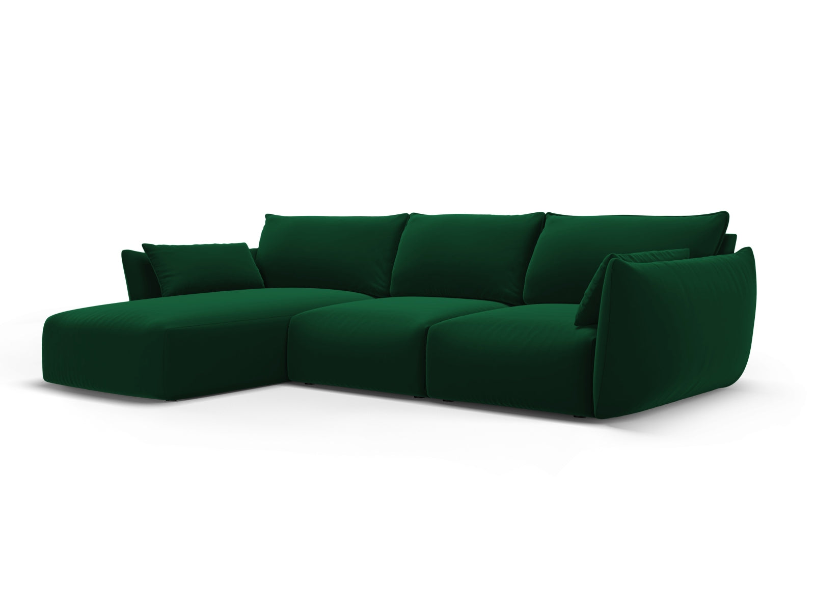 Elegantes 5-Sitzer Ecksofa links Matera in edlem Bottle Green, ideal für stilvolle Wohnräume und entspannte Stunden von Cosmopolitan Design.