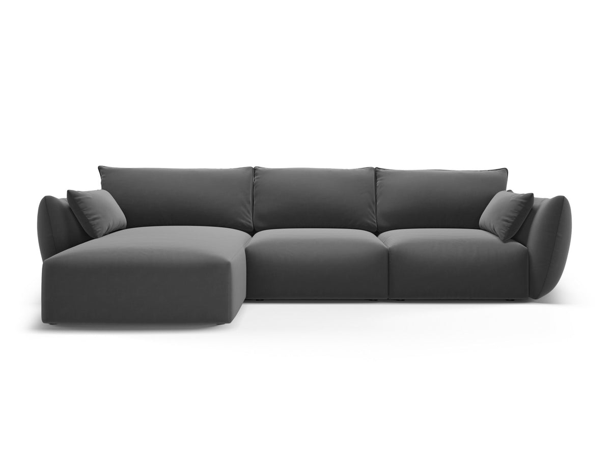 Ecksofa links Matera in Beige mit Récamière und niedrigen schwarzen Beinen