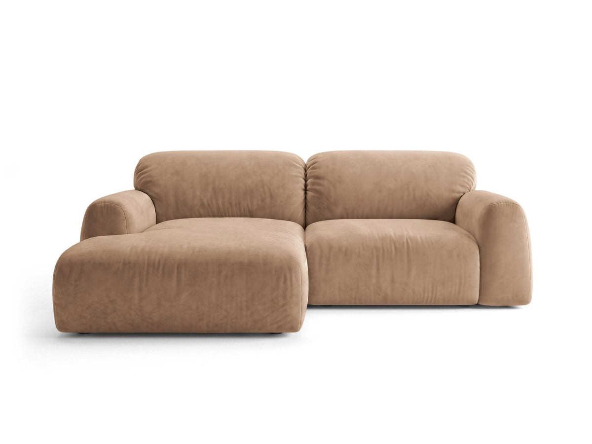 Ecksofa links Milan von Cosmopolitan Design mit Récamière, Bluvel-Stoff und schwarzen Beinen