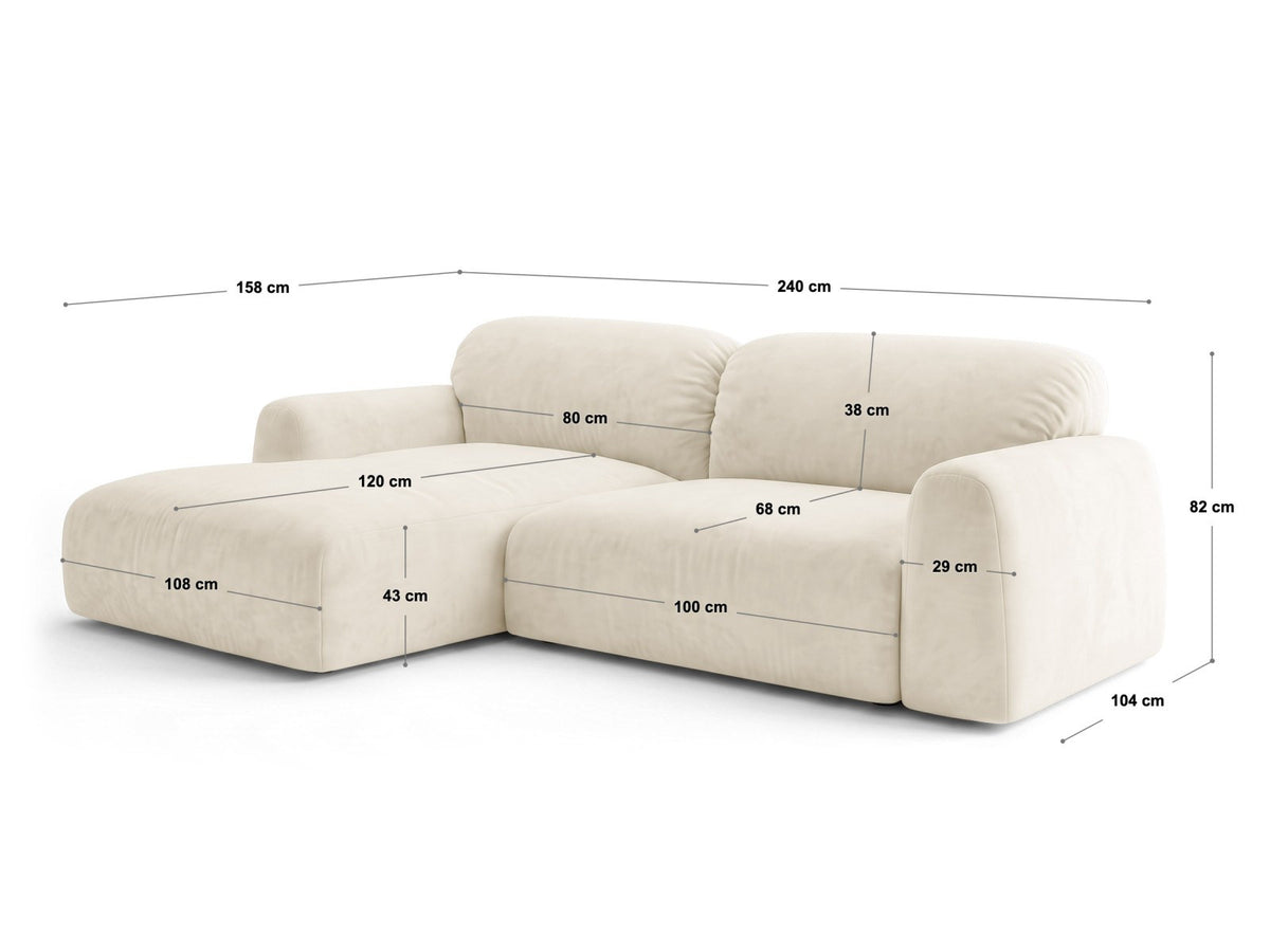 Ecksofa links Milan von Cosmopolitan Design mit Récamière, Bluvel-Stoff und schwarzen Beinen
