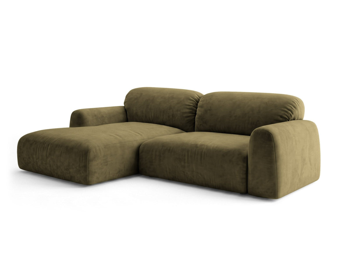 Ecksofa links Milan von Cosmopolitan Design mit Récamière, Bluvel-Stoff und schwarzen Beinen