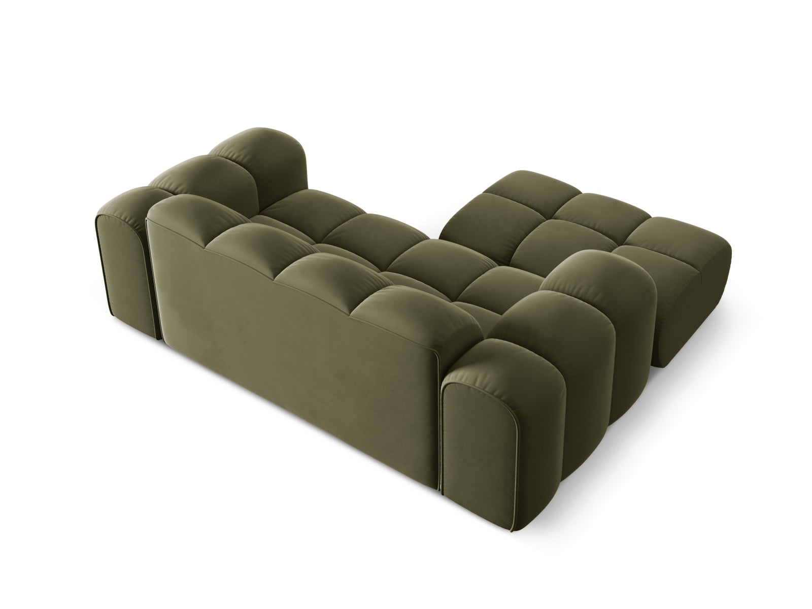 Stylisches 2-Sitzer Ecksofa Treno in Green-Bluvel, perfekt für entspannte Abende und modernes Wohndesign, erhältlich bei Cosmopolitan Design.