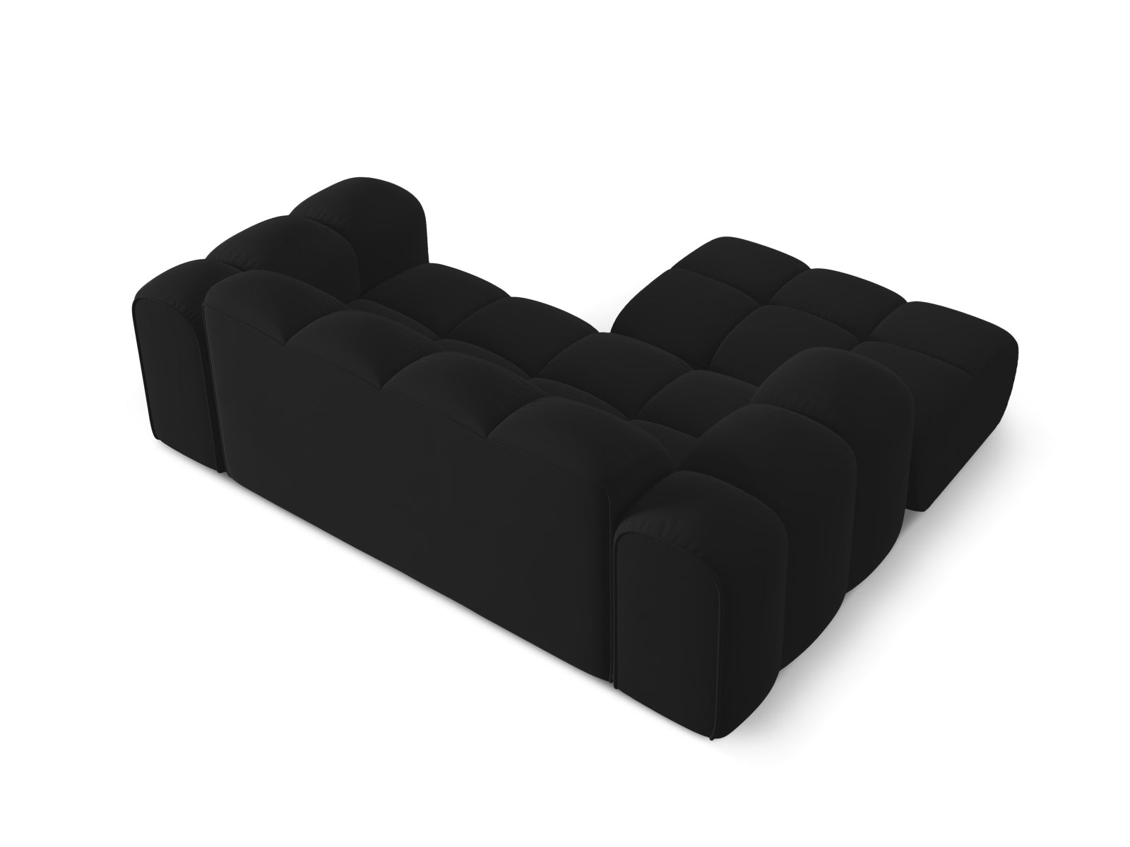 Stylisches 2-Sitzer Ecksofa Treno in elegantem Black-Bluvel, perfekt für entspannte Stunden im Wohnzimmer, erhältlich bei Cosmopolitan Design.