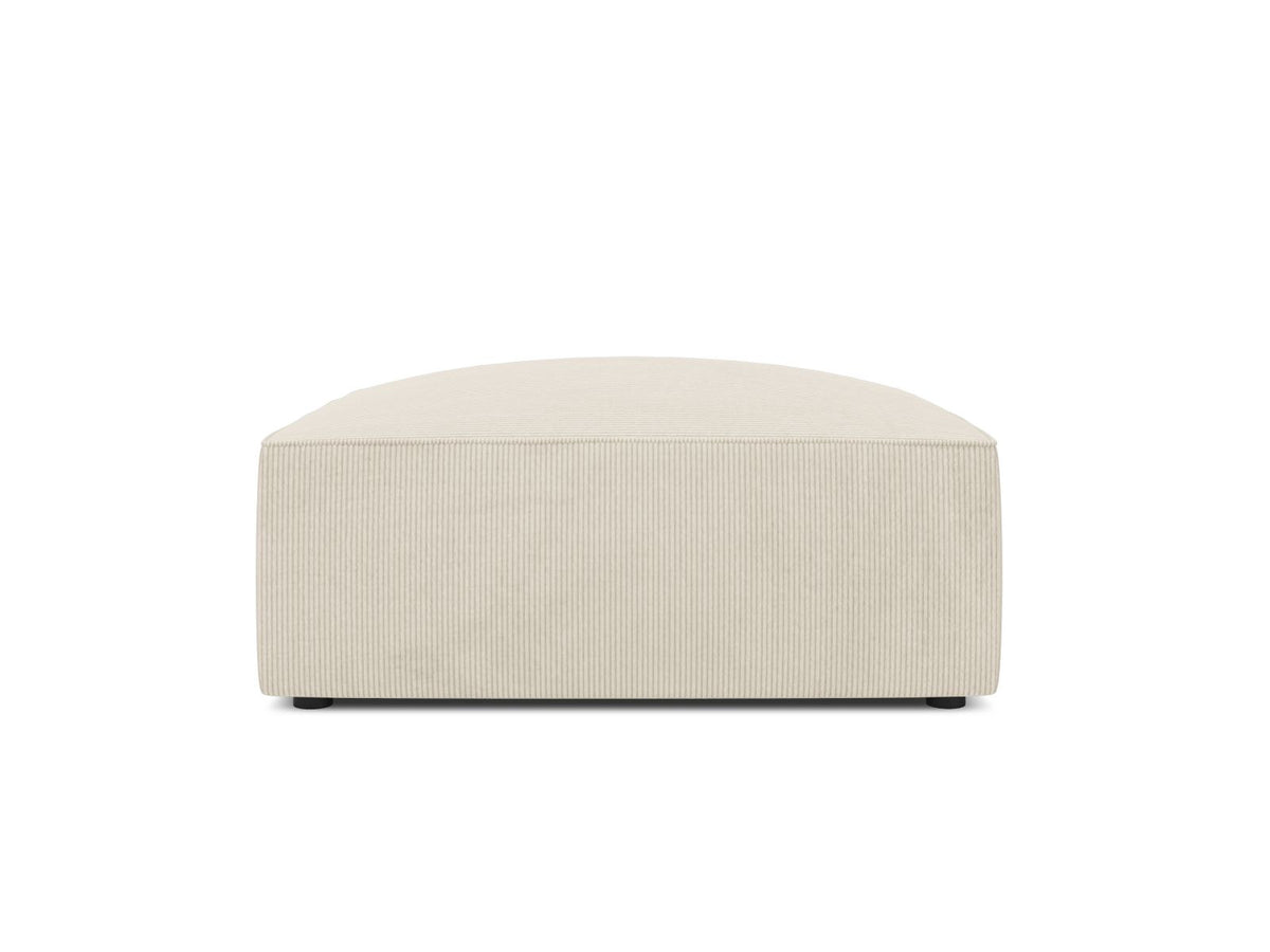 Runder Pouf mit hellblauem Cordstoff-Bezug, schwarzen Kunststoffbeinen und Massivholzrahmen, Modell Siena von Cosmopolitan Design.