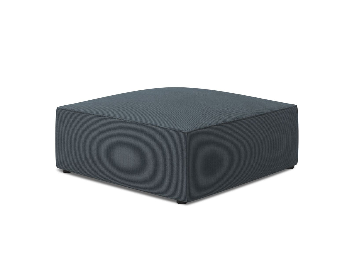 Runder Pouf mit hellblauem Cordstoff-Bezug, schwarzen Kunststoffbeinen und Massivholzrahmen, Modell Siena von Cosmopolitan Design.