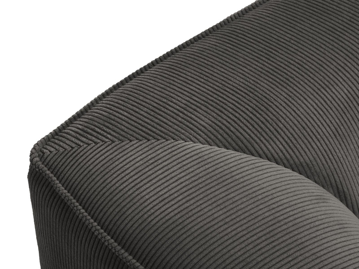 Runder Pouf mit hellblauem Cordstoff-Bezug, schwarzen Kunststoffbeinen und Massivholzrahmen, Modell Siena von Cosmopolitan Design.