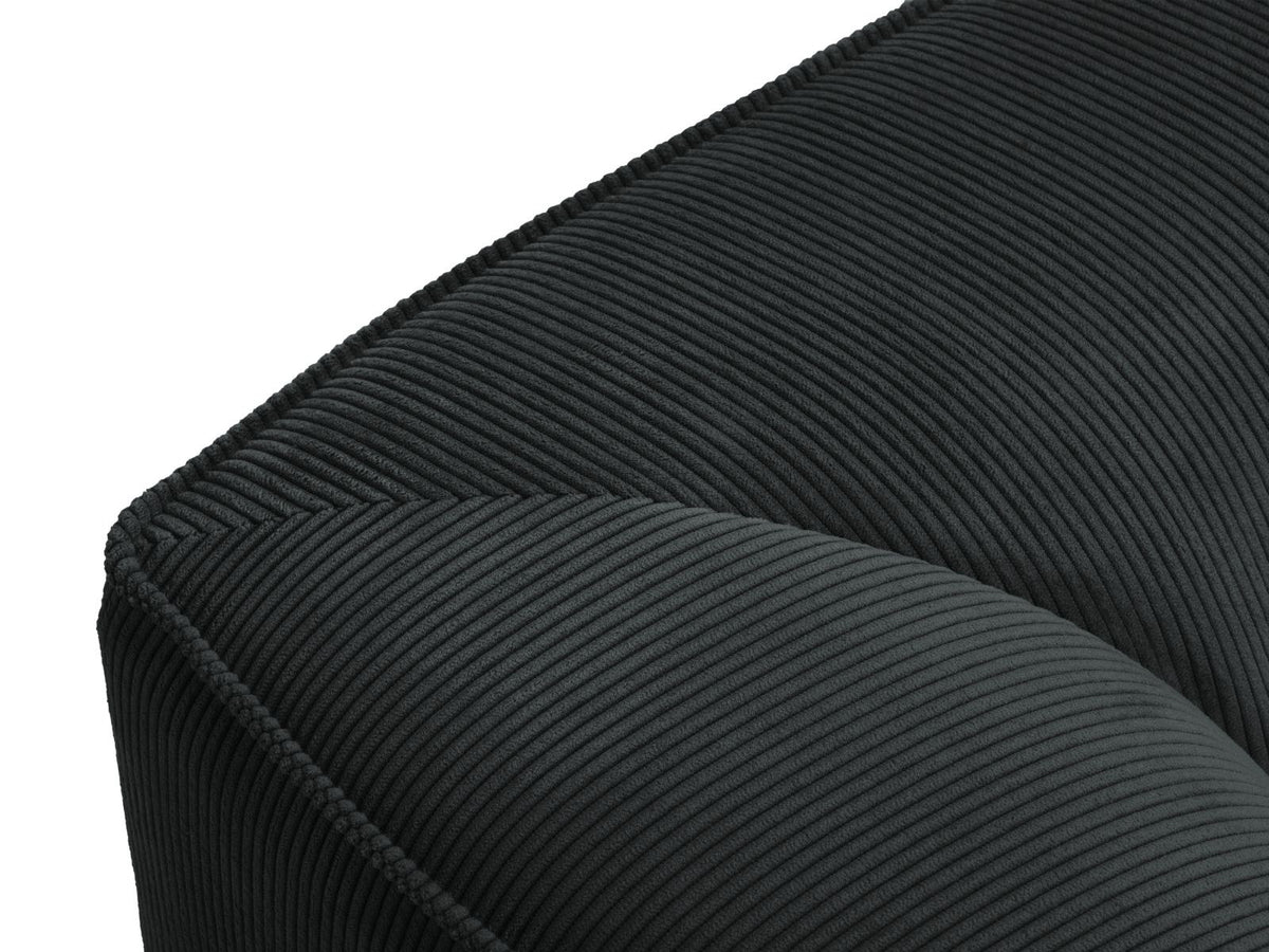 Runder Pouf mit hellblauem Cordstoff-Bezug, schwarzen Kunststoffbeinen und Massivholzrahmen, Modell Siena von Cosmopolitan Design.