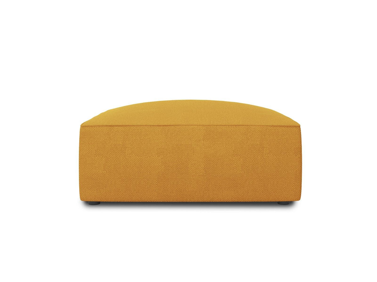 Runder Pouf mit hellblauem Cordstoff-Bezug, schwarzen Kunststoffbeinen und Massivholzrahmen, Modell Siena von Cosmopolitan Design.