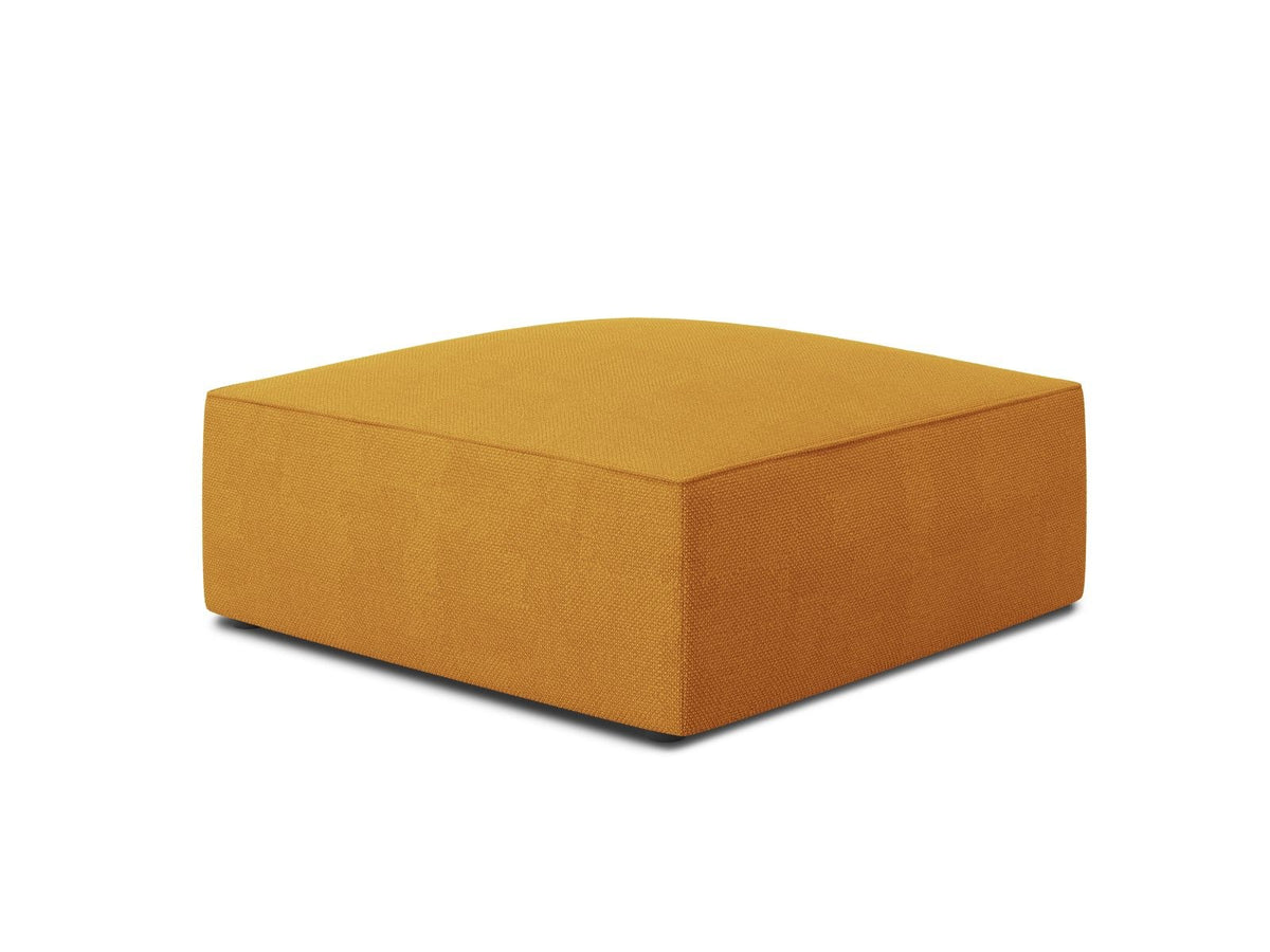 Runder Pouf mit hellblauem Cordstoff-Bezug, schwarzen Kunststoffbeinen und Massivholzrahmen, Modell Siena von Cosmopolitan Design.