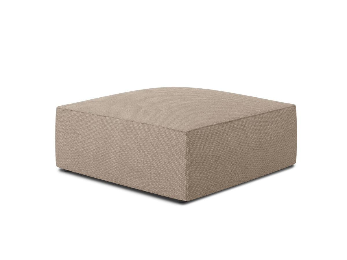 Runder Pouf mit hellblauem Cordstoff-Bezug, schwarzen Kunststoffbeinen und Massivholzrahmen, Modell Siena von Cosmopolitan Design.