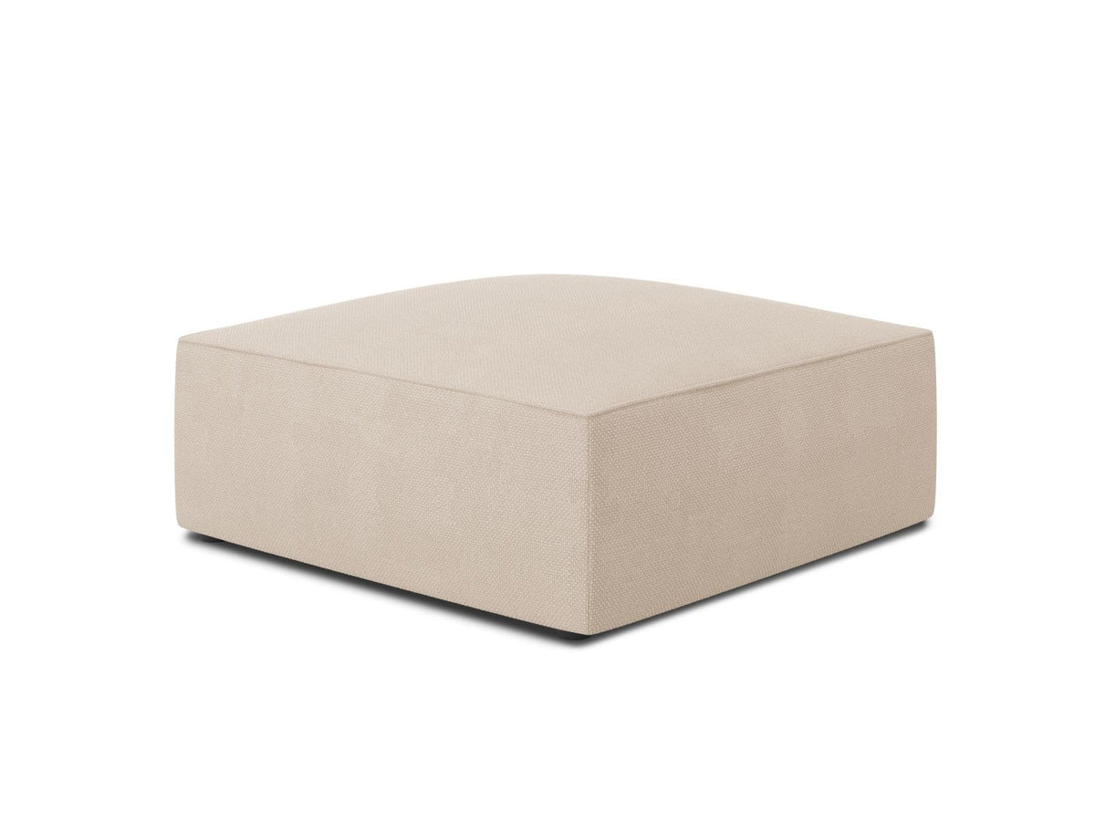 Runder Pouf mit hellblauem Cordstoff-Bezug, schwarzen Kunststoffbeinen und Massivholzrahmen, Modell Siena von Cosmopolitan Design.