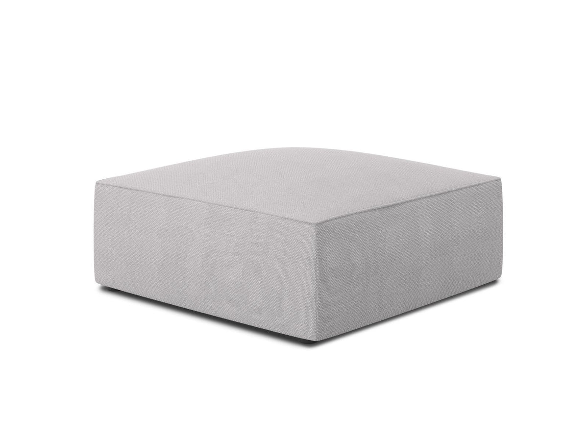 Runder Pouf mit hellblauem Cordstoff-Bezug, schwarzen Kunststoffbeinen und Massivholzrahmen, Modell Siena von Cosmopolitan Design.