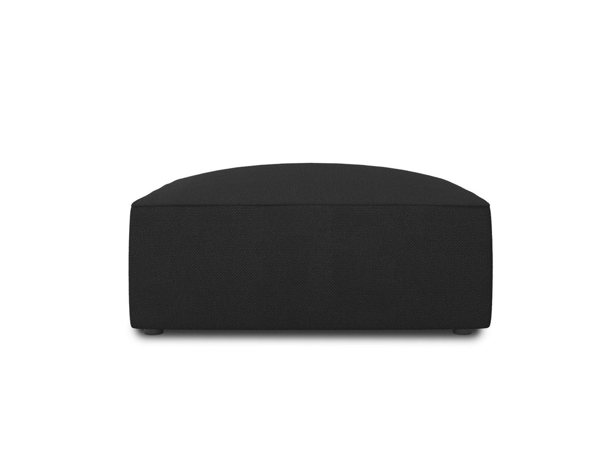 Runder Pouf mit hellblauem Cordstoff-Bezug, schwarzen Kunststoffbeinen und Massivholzrahmen, Modell Siena von Cosmopolitan Design.