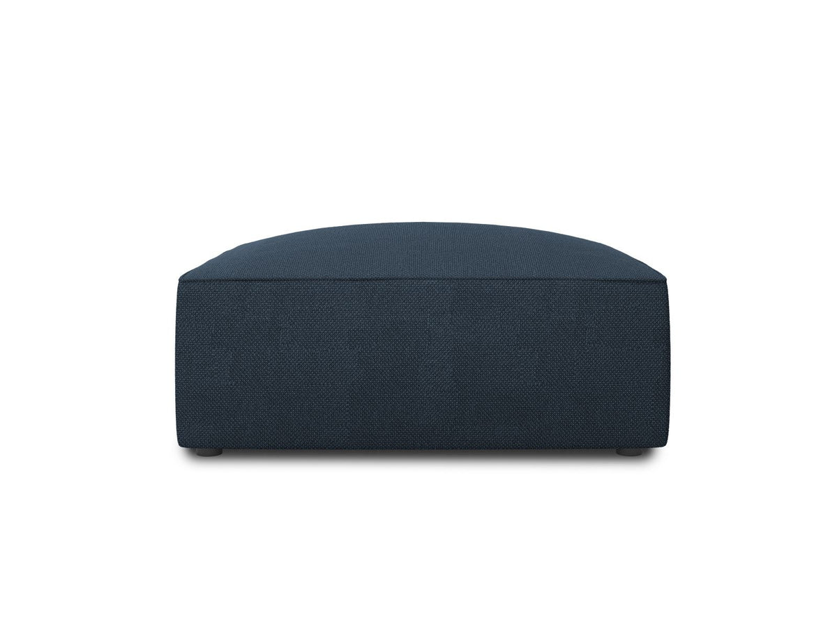 Runder Pouf mit hellblauem Cordstoff-Bezug, schwarzen Kunststoffbeinen und Massivholzrahmen, Modell Siena von Cosmopolitan Design.