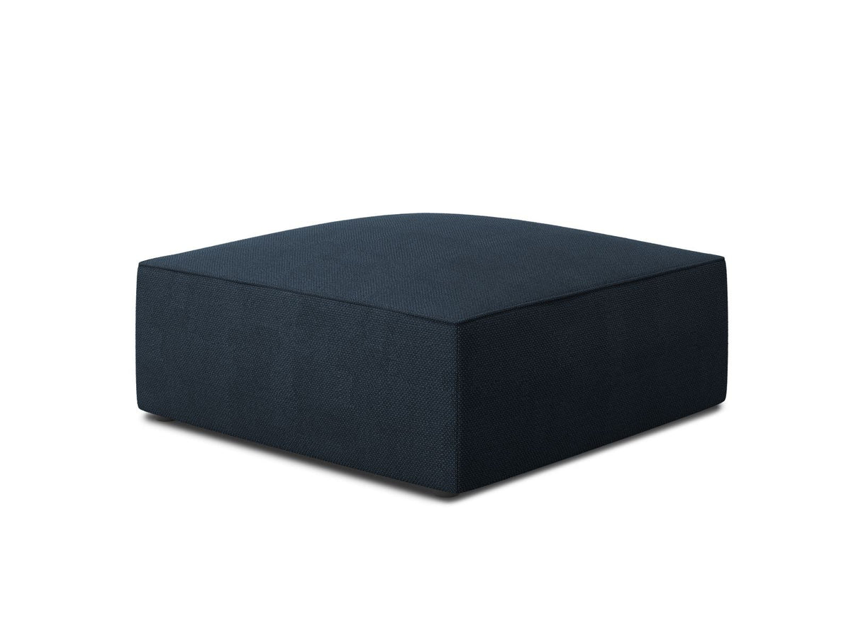 Runder Pouf mit hellblauem Cordstoff-Bezug, schwarzen Kunststoffbeinen und Massivholzrahmen, Modell Siena von Cosmopolitan Design.