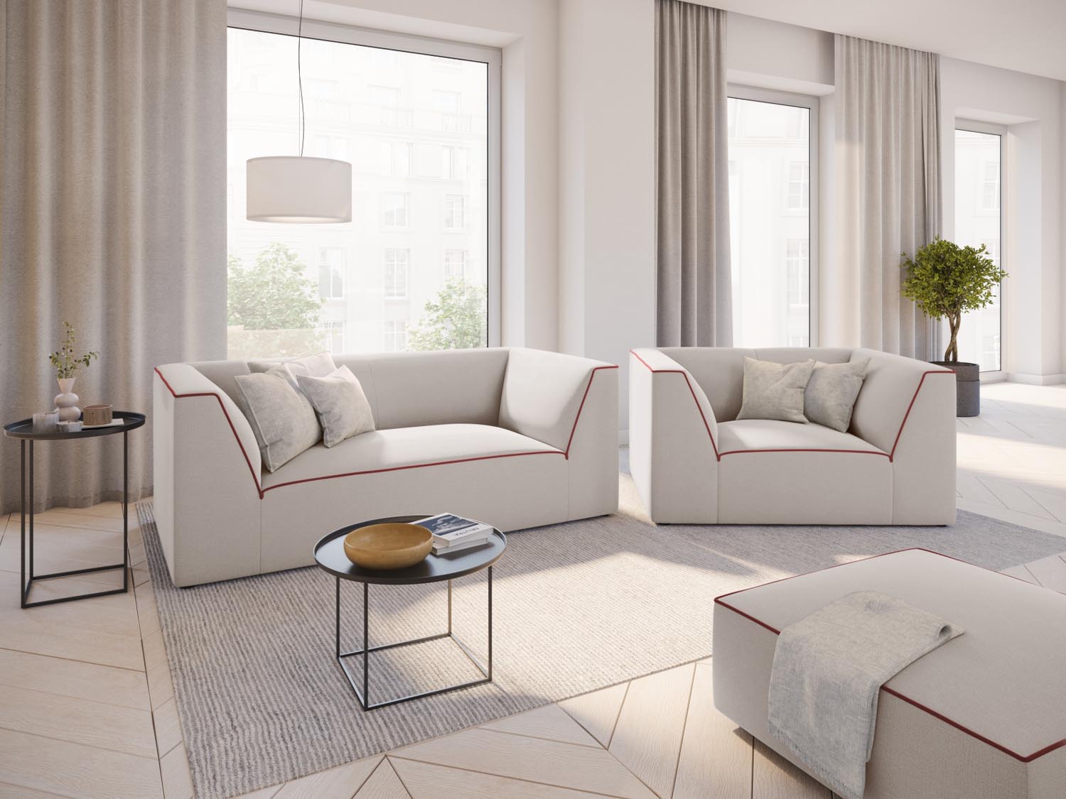 Oslo Pouf 1 Sitzer in Grey Beige Melange, Terracotta präsentiert im Onlineshop von KAQTU Design AG. Modulares Sofa ist von Cosmopolitan Design