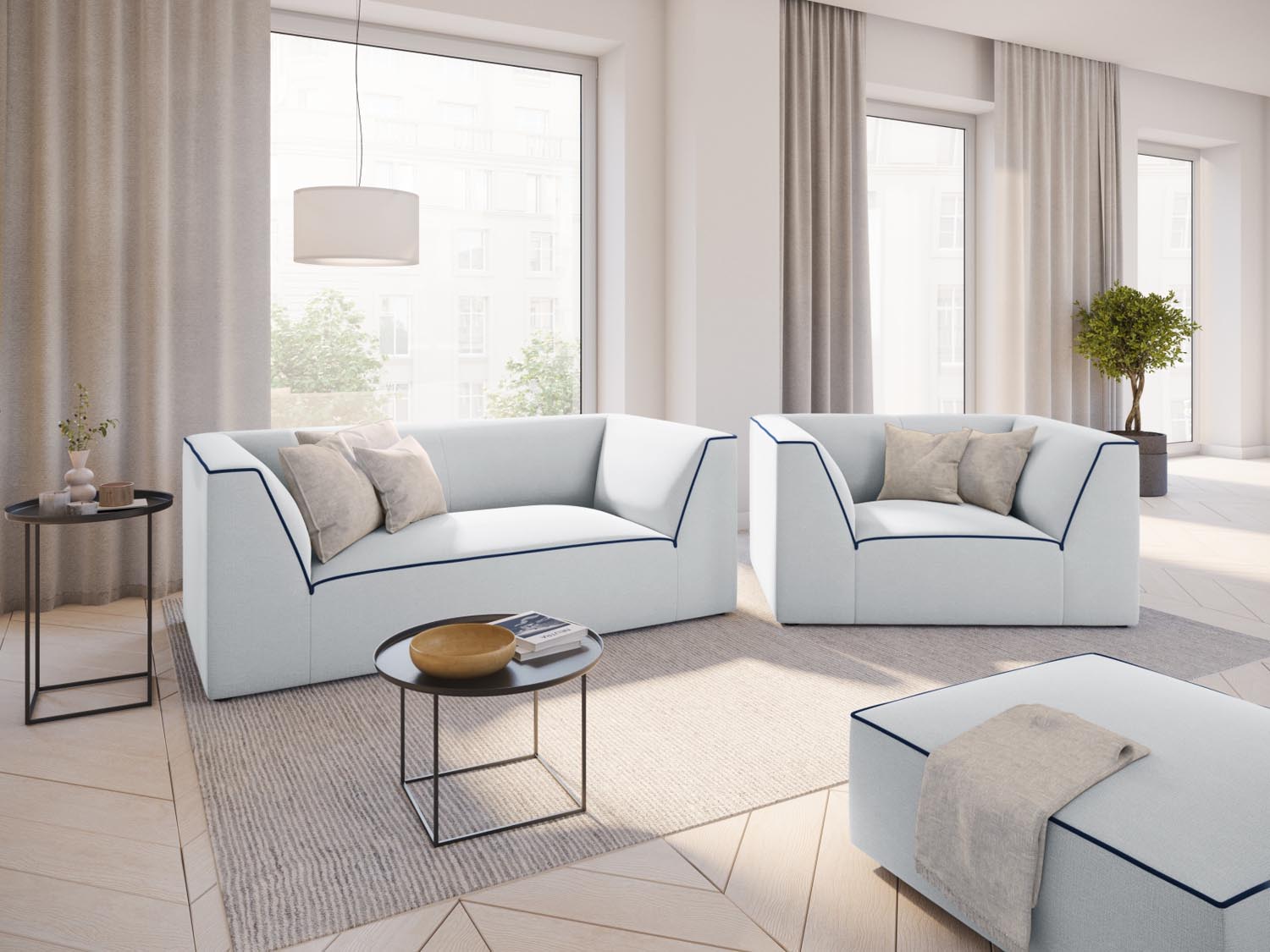 Oslo Pouf 1 Sitzer in Light Grey, Royal Blue präsentiert im Onlineshop von KAQTU Design AG. Modulares Sofa ist von Cosmopolitan Design