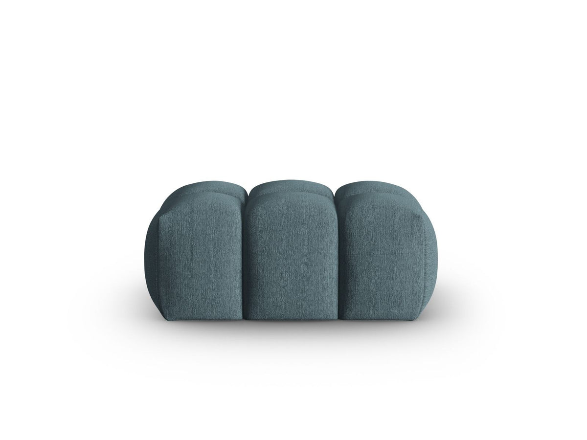 Beiger Pouf Verona mit Sorella-Strukturstoff, Massivholzrahmen und schwarzen Kunststoffbeinen, quaderförmige Sitzfläche.
