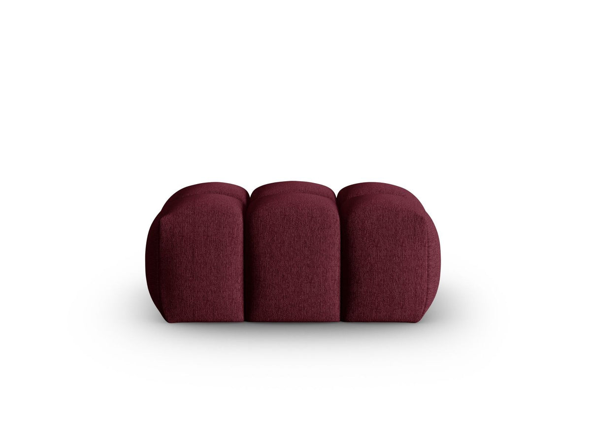 Beiger Pouf Verona mit Sorella-Strukturstoff, Massivholzrahmen und schwarzen Kunststoffbeinen, quaderförmige Sitzfläche.