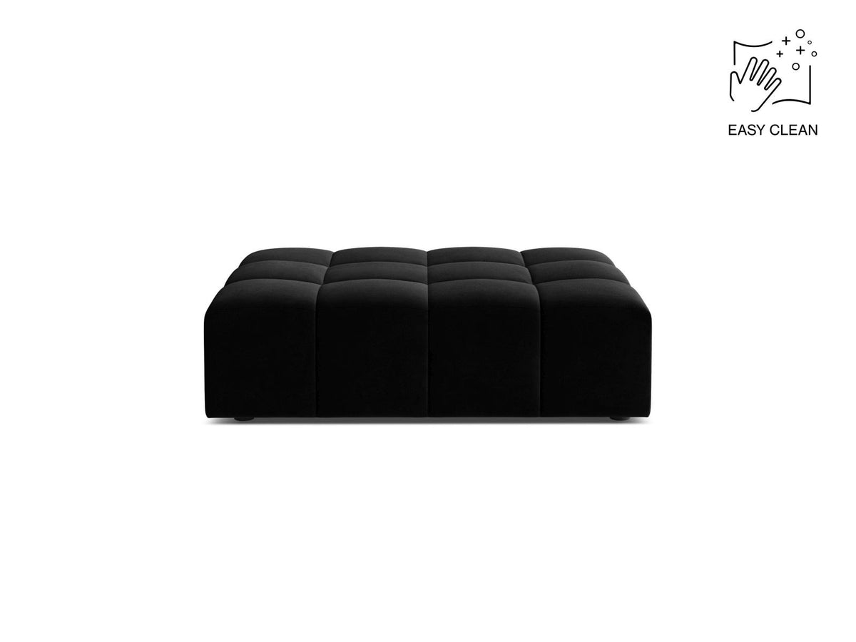 Runder Pouf mit Samtbezug in Light Beige, Massivholzrahmen, schwarze Kunststoffbeine, Modell Chicago von Cosmopolitan Design