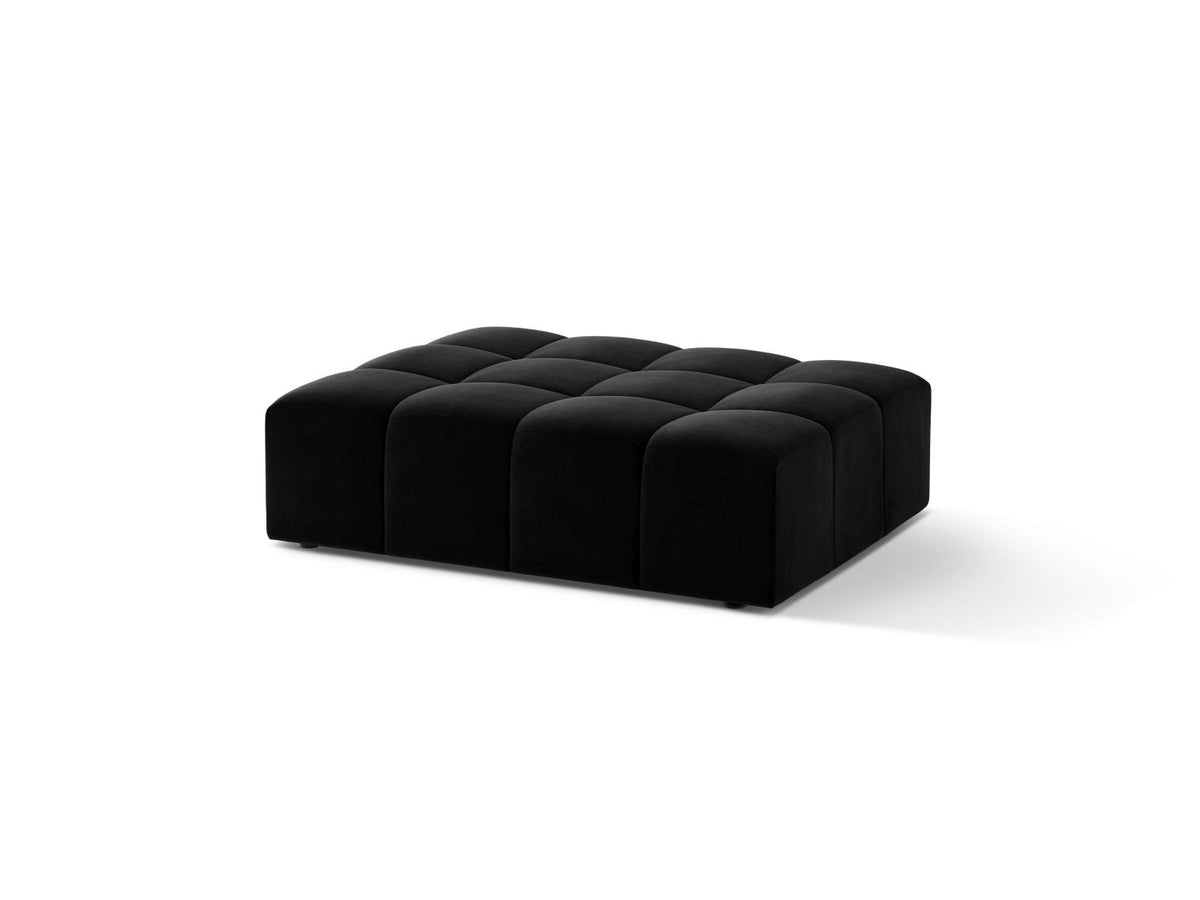 Runder Pouf mit Samtbezug in Light Beige, Massivholzrahmen, schwarze Kunststoffbeine, Modell Chicago von Cosmopolitan Design