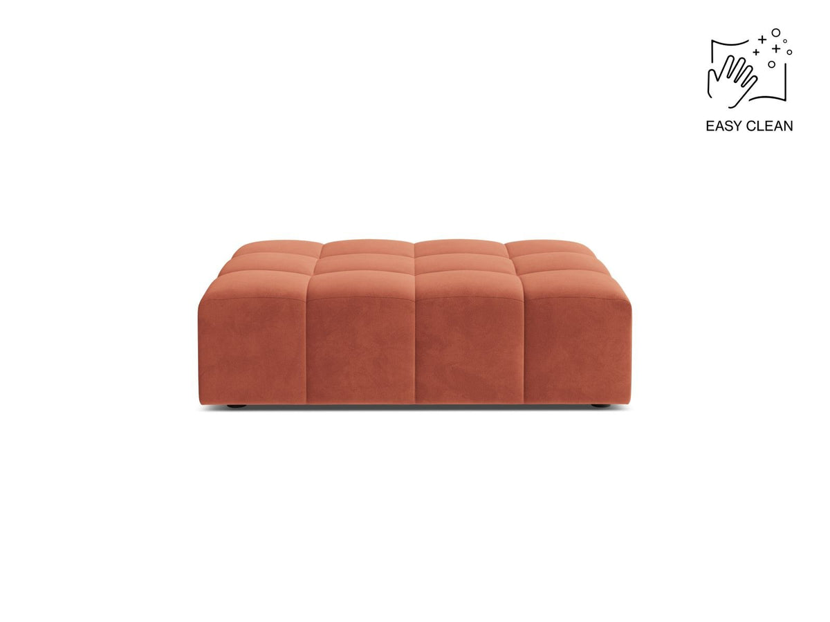 Runder Pouf mit Samtbezug in Light Beige, Massivholzrahmen, schwarze Kunststoffbeine, Modell Chicago von Cosmopolitan Design
