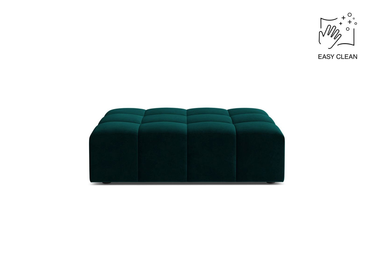 Runder Pouf mit Samtbezug in Light Beige, Massivholzrahmen, schwarze Kunststoffbeine, Modell Chicago von Cosmopolitan Design