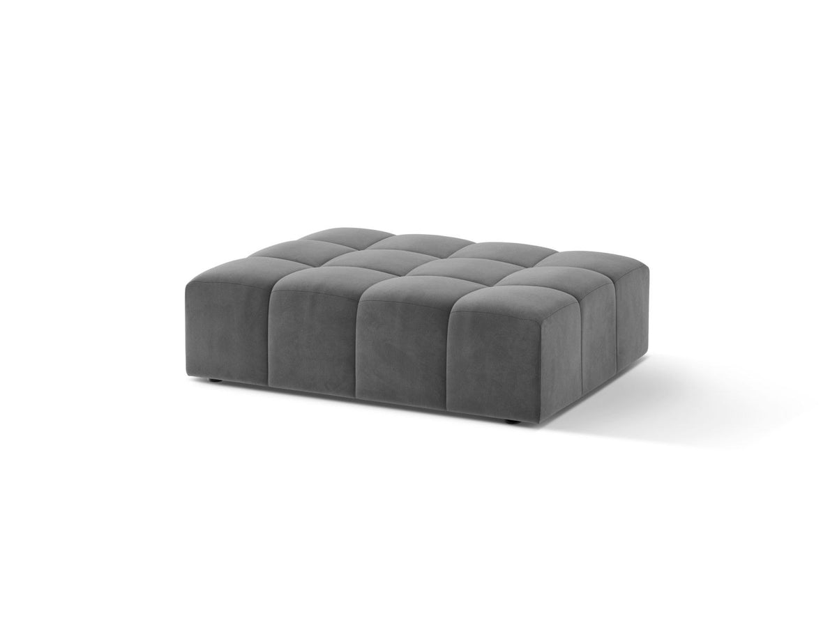 Runder Pouf mit Samtbezug in Light Beige, Massivholzrahmen, schwarze Kunststoffbeine, Modell Chicago von Cosmopolitan Design