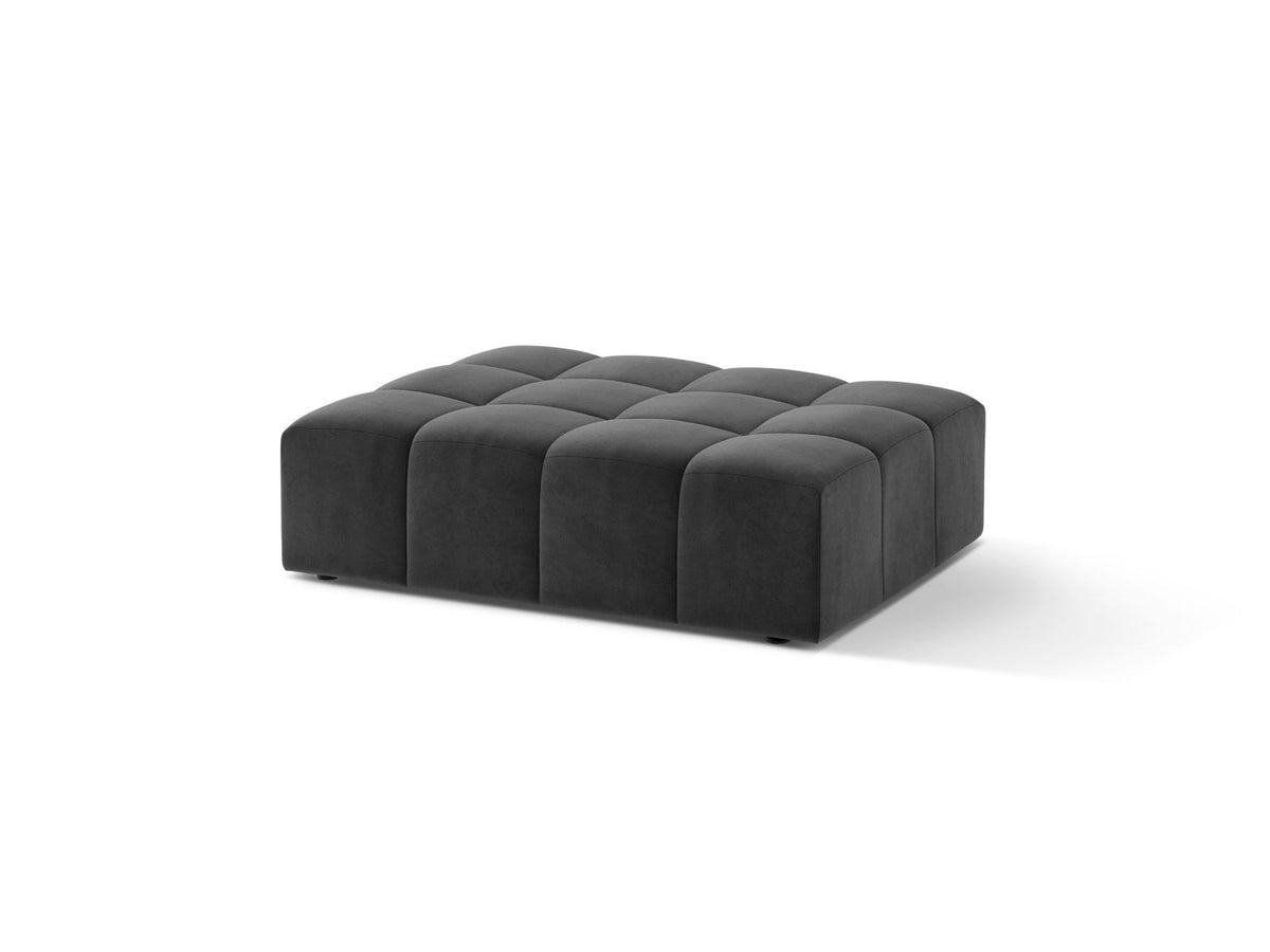 Runder Pouf mit Samtbezug in Light Beige, Massivholzrahmen, schwarze Kunststoffbeine, Modell Chicago von Cosmopolitan Design