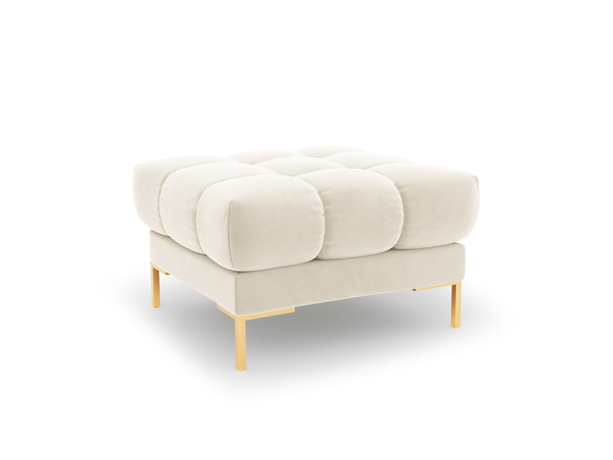 Quadratischer Pouf Bali mit gepolsterter Sitzfläche aus Stoff auf schlanken Metallbeinen