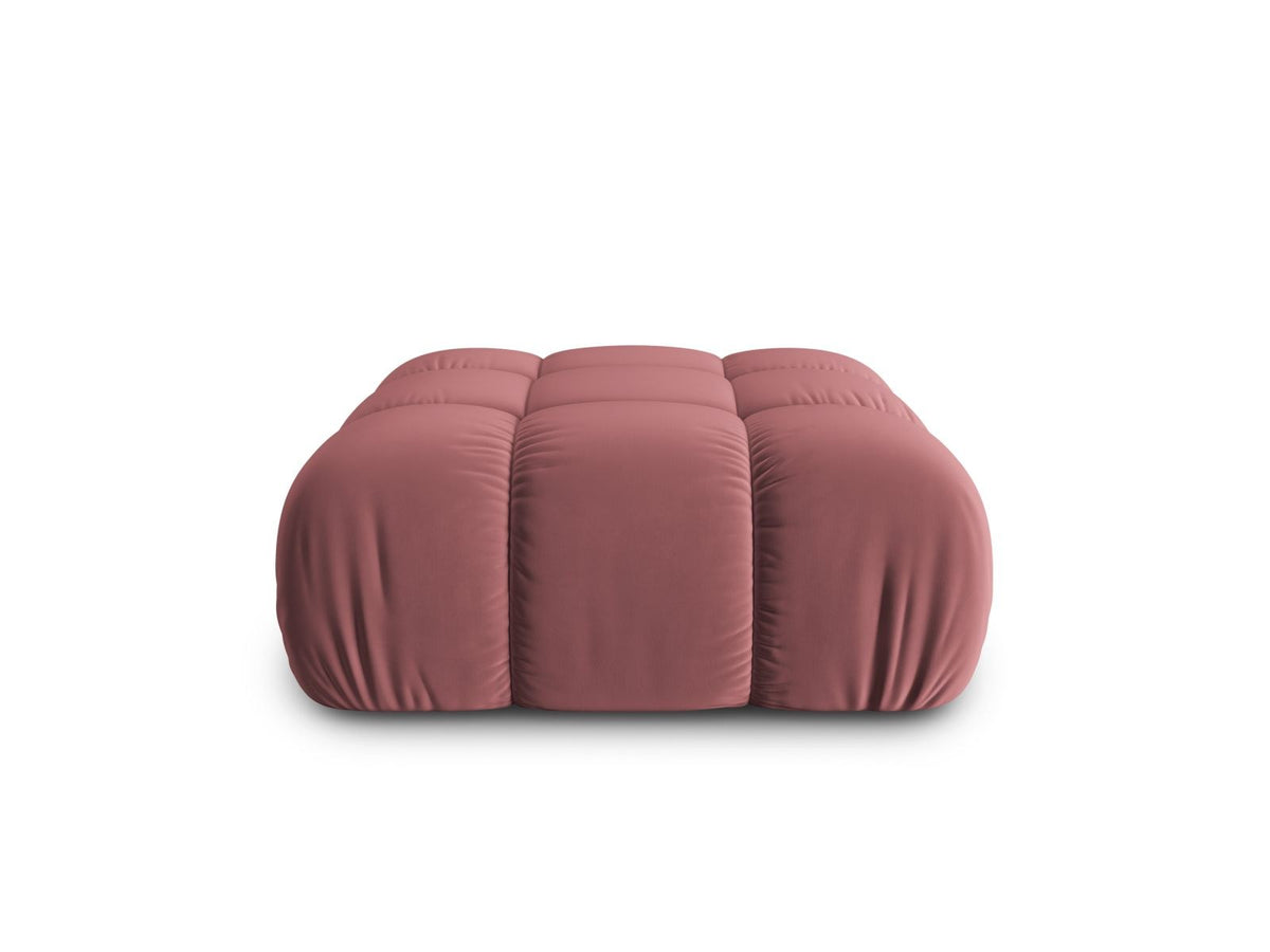 Rosafarbener Samt-Pouf Cortina von Cosmopolitan Design, quadratische Form, schwarze Kunststoffbeine, Sitzhöhe 43cm, Frontalansicht auf hellem Hintergrund