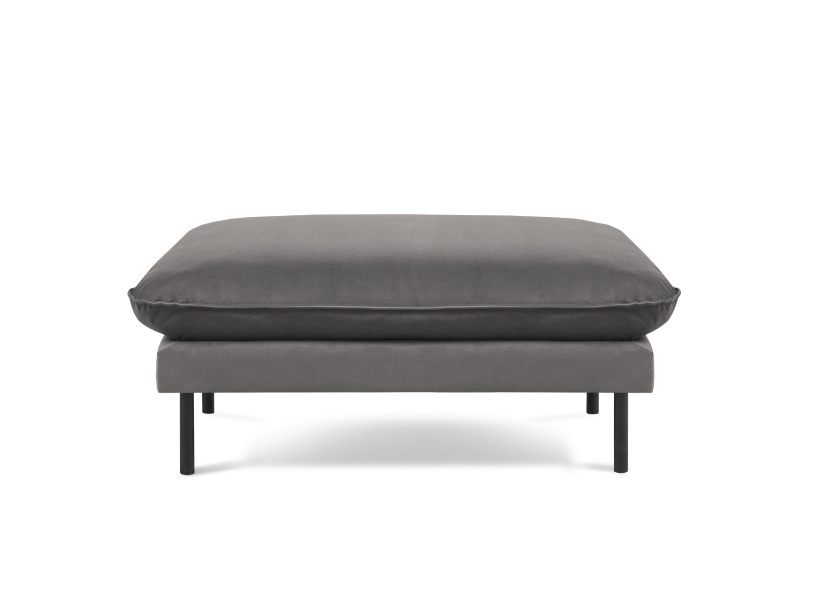 Eleganter Vienna Velour Pouf mit 80 cm Durchmesser in sanftem Hellgrau und Schwarz-Bluvel, ideal für stilvolle Wohnräume.