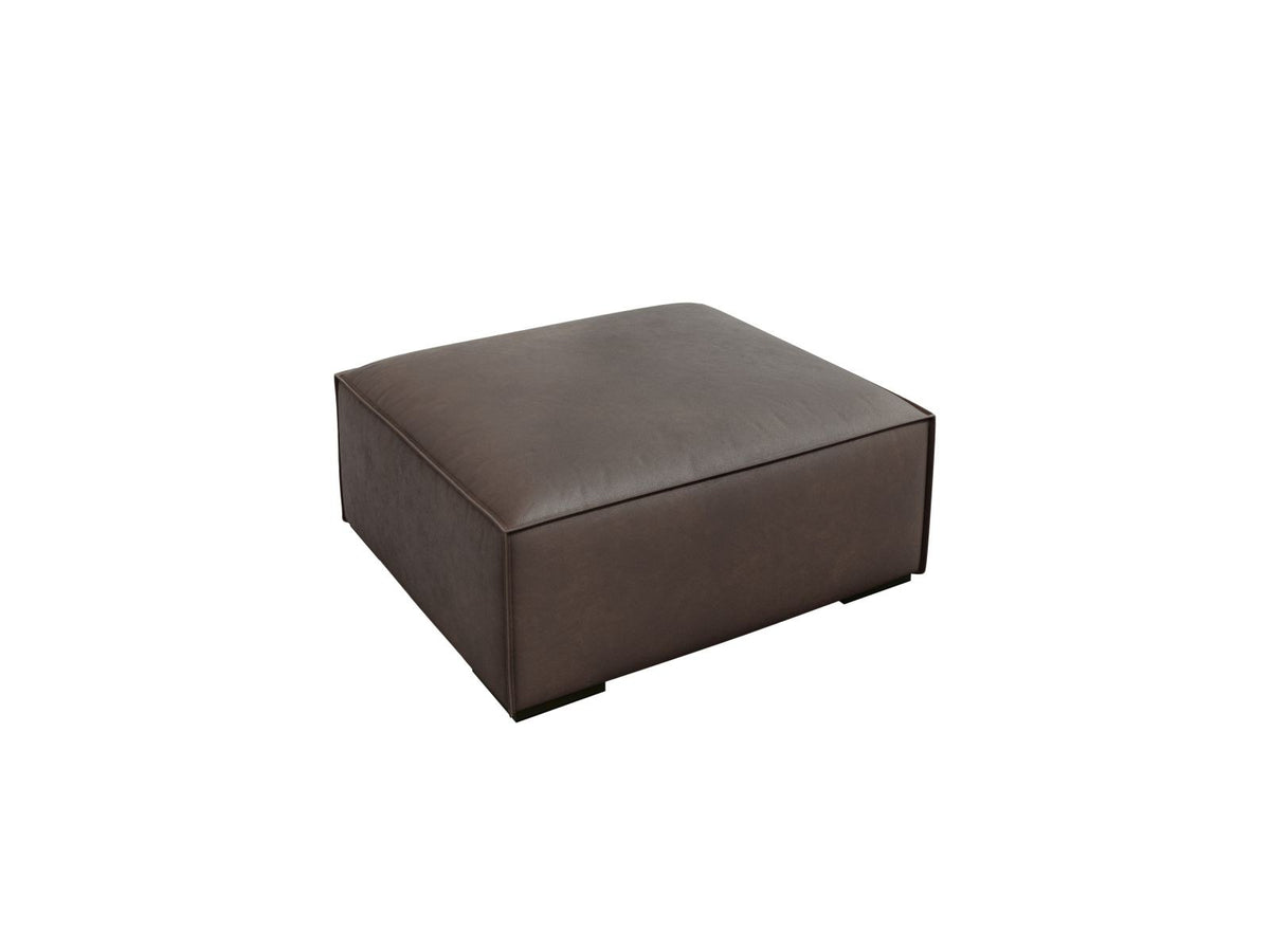 Runder Pouf Turin von Cosmopolitan Design in Grey Brown-Granada Echtleder mit sichtbarer Narbung, Buchenholzbeinen und robuster Polsterung.