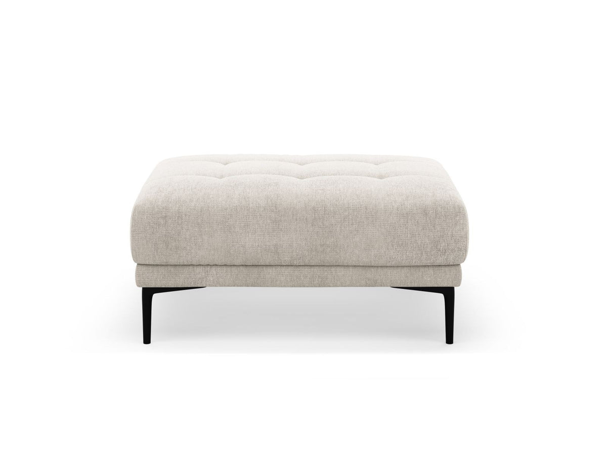 Pouf Lazio 1-Sitzer in Beige-Sorella mit Tweed-Strukturstoff, Massivholzrahmen und schwarzen Metallbeinen, Höhe 46cm, Breite 100cm.