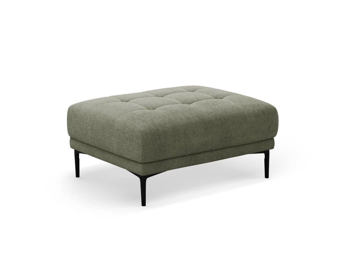 Pouf Lazio 1-Sitzer in Beige-Sorella mit Tweed-Strukturstoff, Massivholzrahmen und schwarzen Metallbeinen, Höhe 46cm, Breite 100cm.