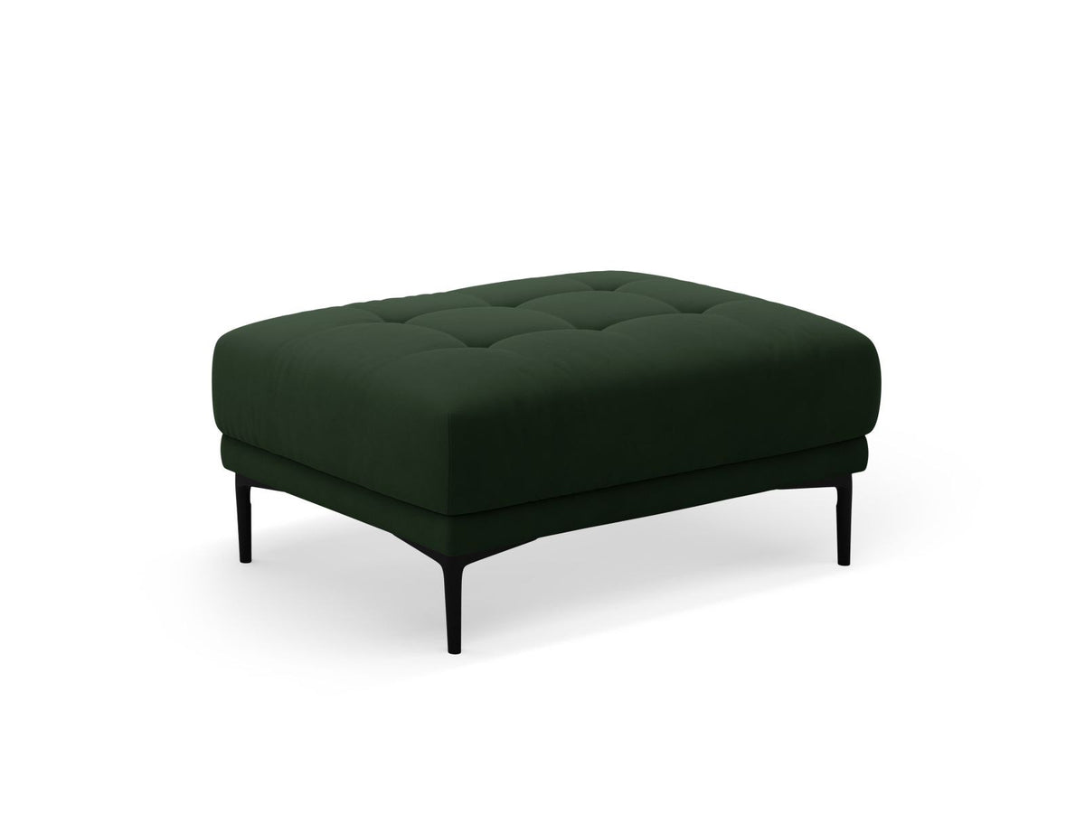 Beige-farbener Samt-Pouf Lazio mit rundlicher Sitzfläche, schwarzen Metallbeinen aus Stahl und Velours-Bezug Salvador.