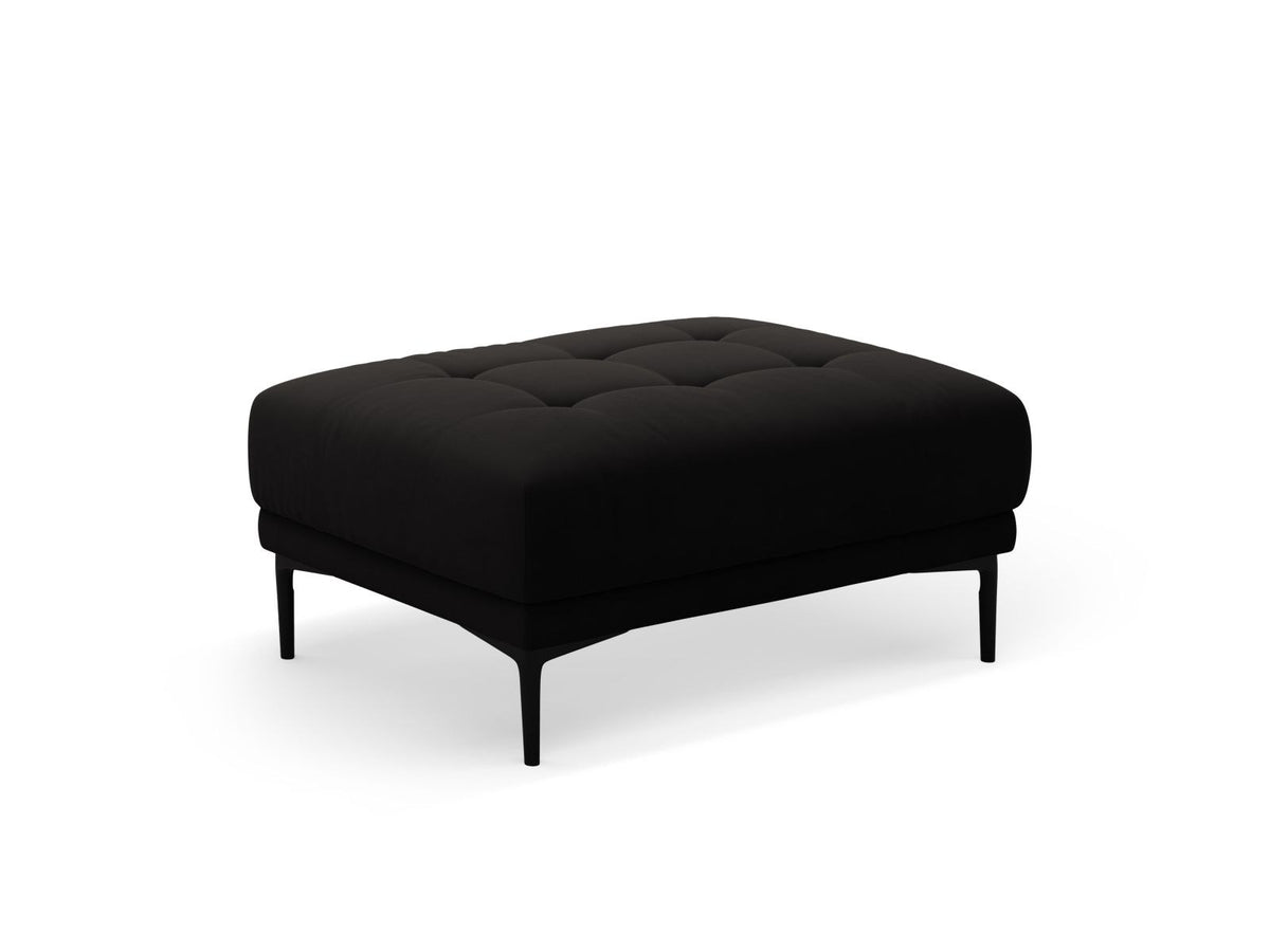 Beige-farbener Samt-Pouf Lazio mit rundlicher Sitzfläche, schwarzen Metallbeinen aus Stahl und Velours-Bezug Salvador.