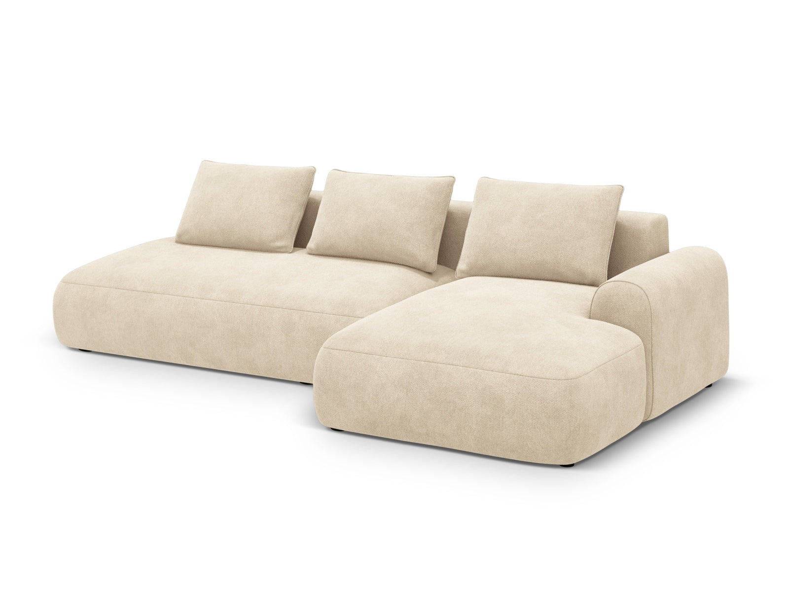 Elegantes 5-Sitzer Ecksofa Calma in Light Beige-Vogue, ideal für Wohnräume, mit praktischer Schlaffunktion und Stauraum.