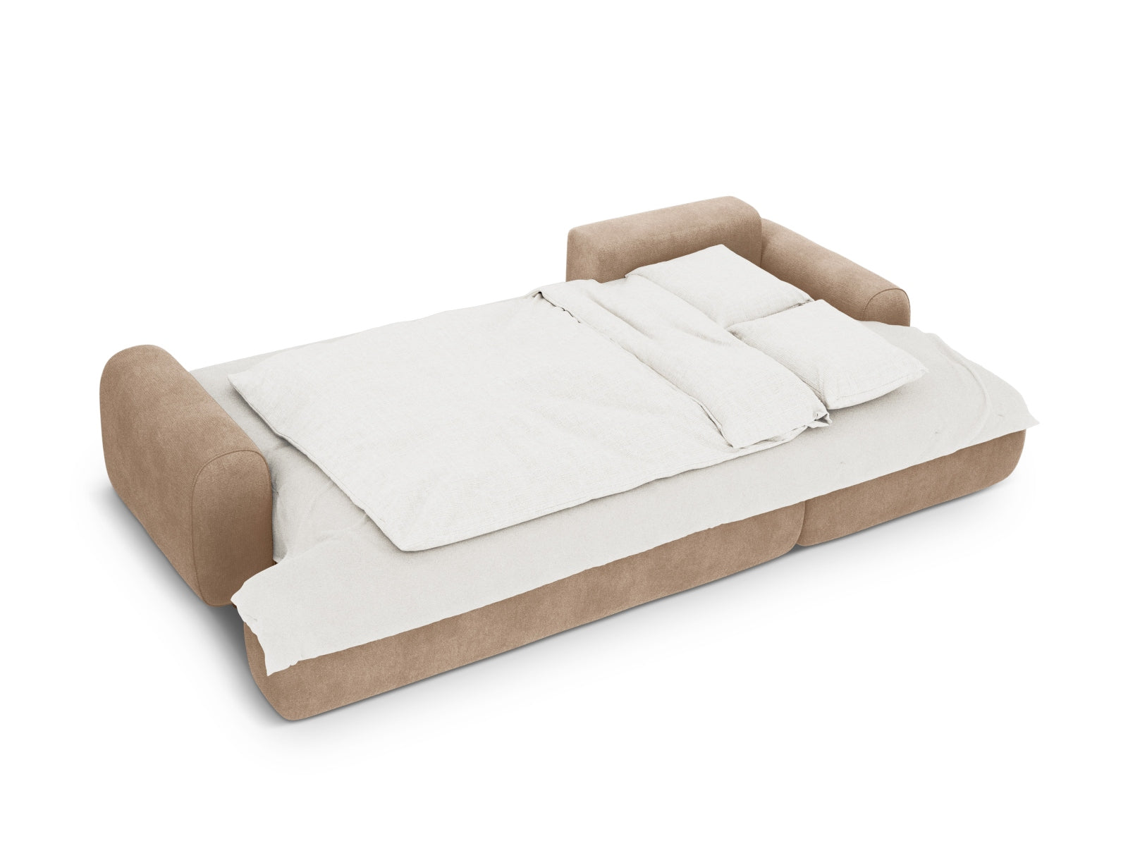 Elegantes 3-Sitzer Ecksofa Calma in Dark Beige-Vogue, ideal für entspannte Stunden und bietet praktischen Stauraum sowie eine Schlaffunktion.