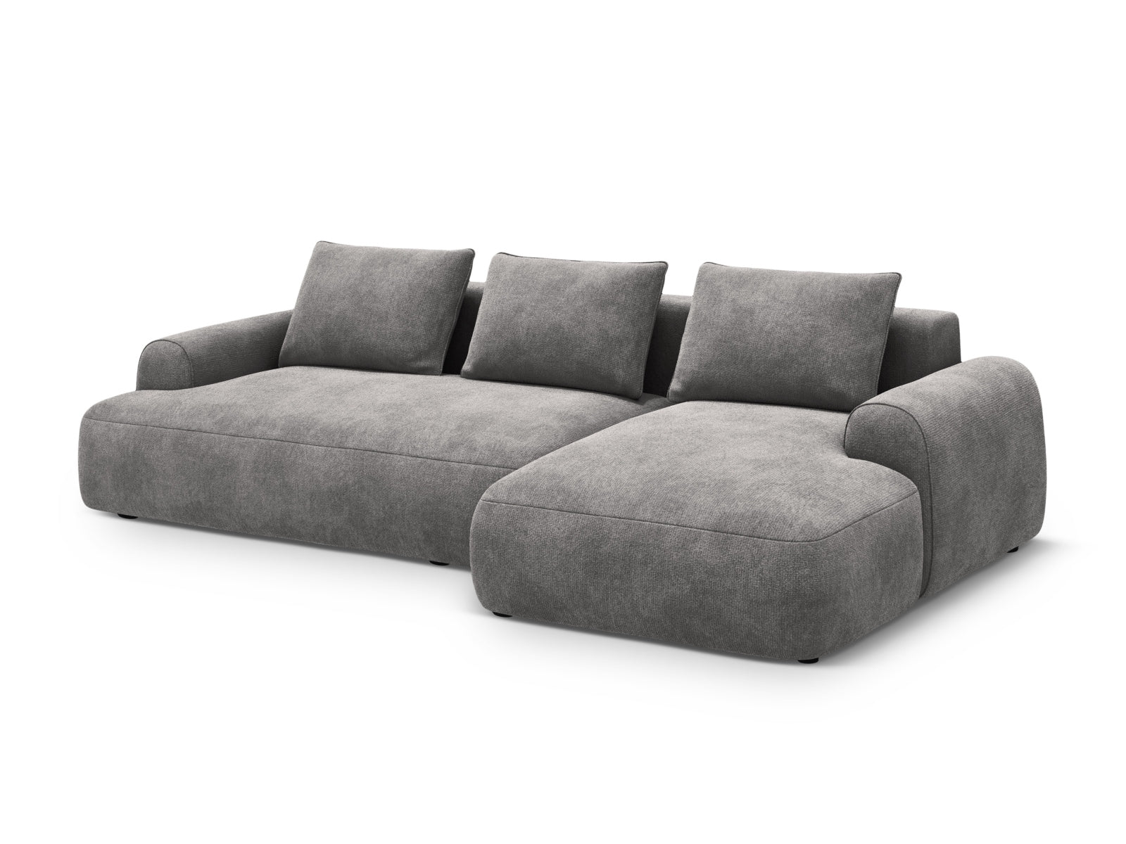 Elegantes 3-Sitzer Ecksofa Calma in Grau, ideal für Wohnräume, mit praktischer Schlaffunktion und integriertem Stauraum.