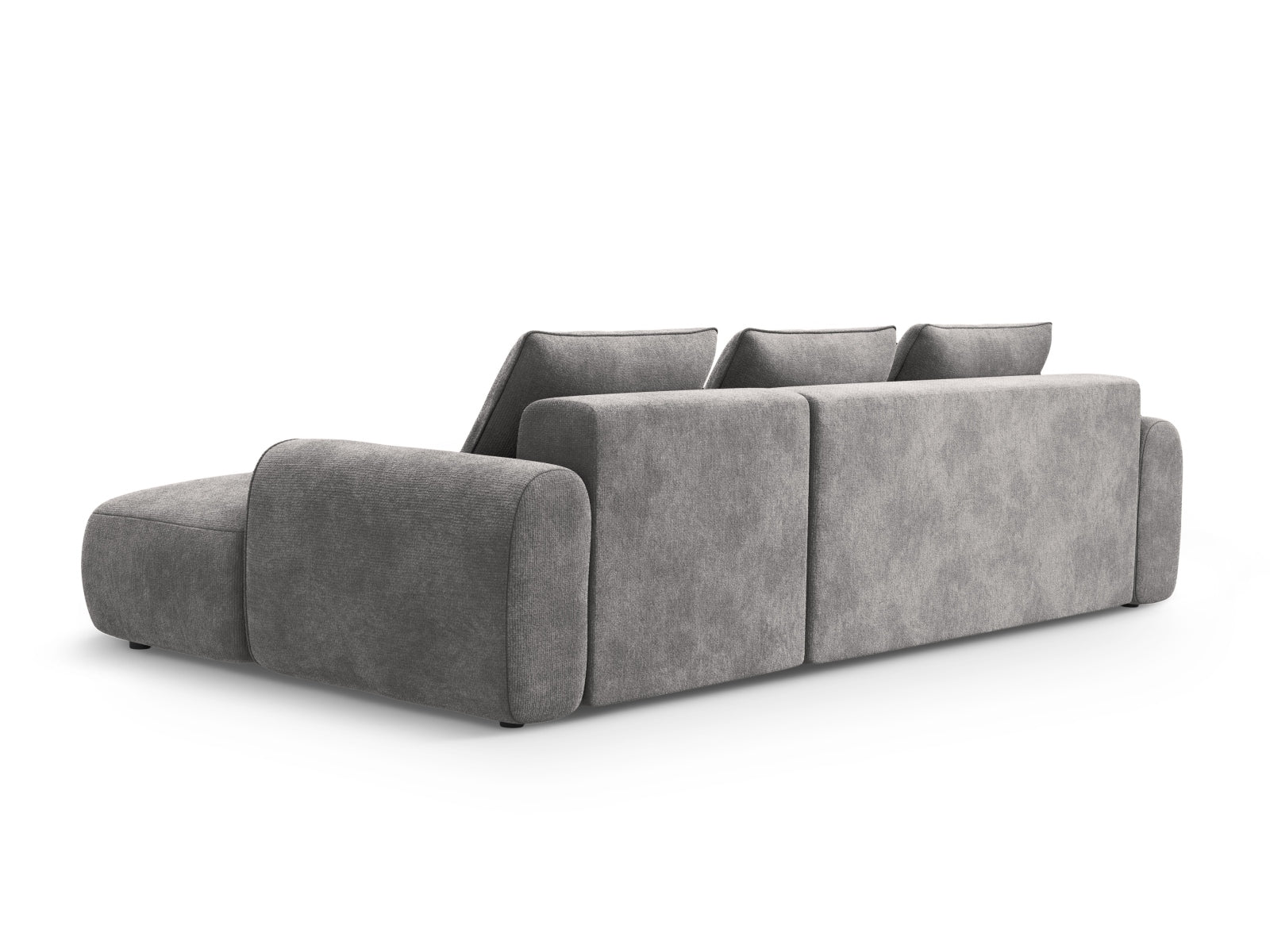 Modernes 3-Sitzer Ecksofa Calma in stilvollem Grau, perfekt für gemütliche Abende, bietet Schlaffunktion und cleveren Stauraum.